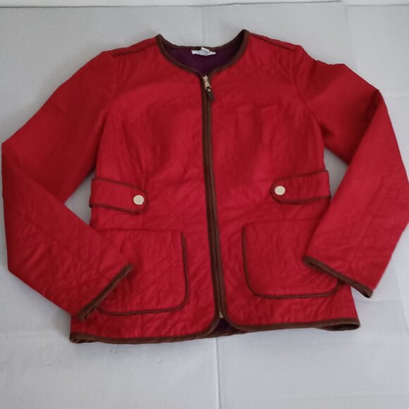 Charter Club Red Quilted Barn Jacket with Brown Trim Women’s Small VGUC/EUC - Picture 4 of 15
